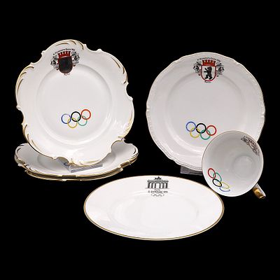 Five commemorative plates and cup 11th Olympic Games 1936. Porcelain 1) Three Hutschenreuther 