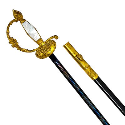 Saxon Official's Sword with Fire-Gilded Hilt, Mother-of-Pearl Grip and Blued Blade, Osang. Steel 