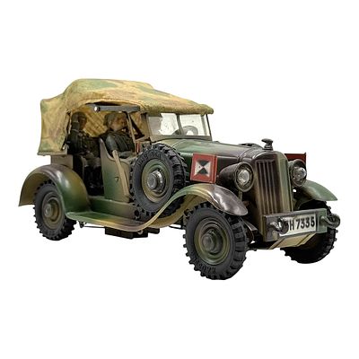 Hausser VW K&uuml;belwagen with Camouflage Finish, Folding Top and Four Soldier Figures. Tin, rubber 