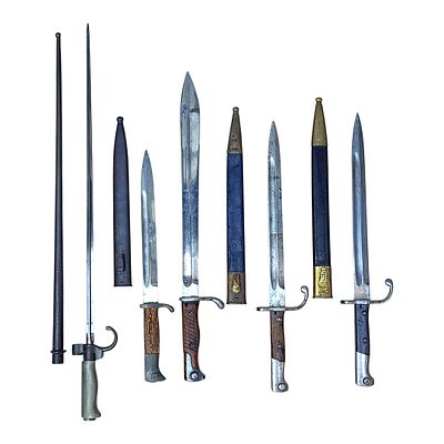 Lot of Five Bayonets with J&auml;ger Extra Side Arm and Mauser Export Bayonets for Brazil. Steel 