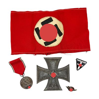 Third Reich Armband, Medal March 13, 1938, Zinc EK, NSF & DLV Badges. Ensemble of five 