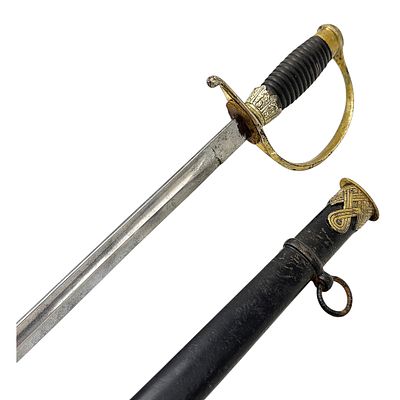 Third Reich Police NCO Sword with Scabbard, Emil Voos Solingen. Steel, nickel-plated, and wood. 