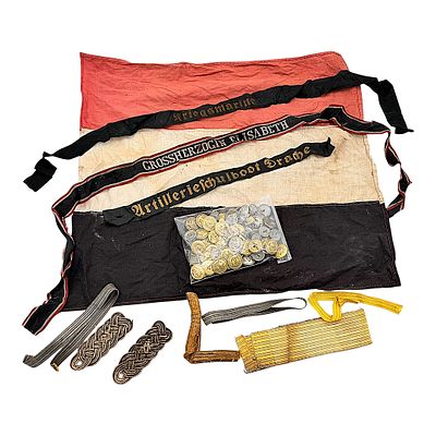 Naval Estate Imperial Navy/Kriegsmarine: Cap Tallies, Buttons, Flag, Uniform Parts. Textile 