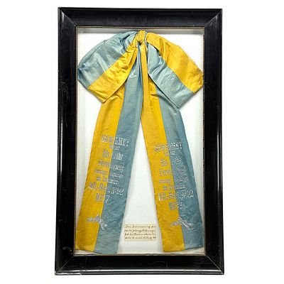 Framed Commemorative Ribbon of the Alsace-Lorraine Association, Infantry Regiment No. 92 Metz. Si 