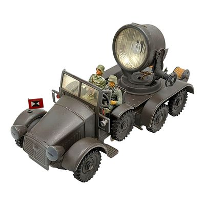 Hausser Searchlight Truck with Two Figures and Clockwork Drive, Tin Model. Tin and rubber tyres. 