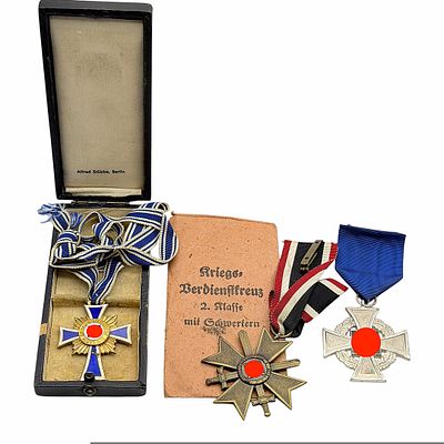 Mother's Cross in Gold with Case (A. Stubbe, Berlin), War Merit Cross with Swords and Faithful 