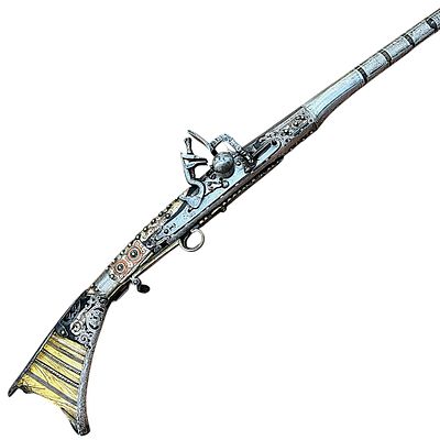 Kabyle Flintlock Musket (Moukhala) with Sheet Silver and Bone Decoration, 19th C. Steel, wood 