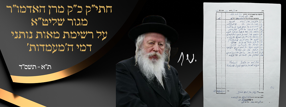 חתי"ק כ"ק מרן האדמו"ר מגור שליט"א על רשימת מאות נותני דמי ה'מעמדות' מבית החסידים דגור ברחוב גוש 