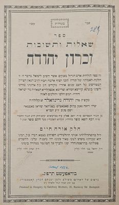 הדפסה ראשונה עם התשובה נגד "אגודת ישראל". ספר זכרון יהודה. מהדורה ראשונה. בודפשט. תרפ"ג | 1923. 