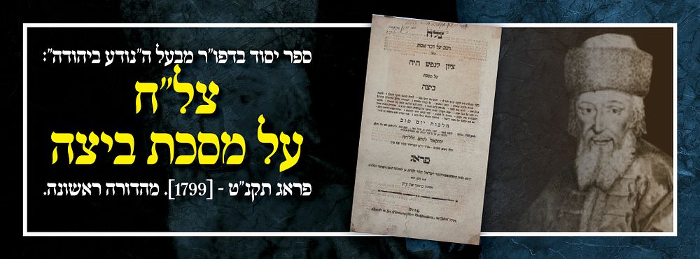 ספר יסוד בדפו"ר מבעל ה''נודע ביהודה'': צל"ח על מסכת ביצה, פראג תקנ"ט - [1799]. מהדורה ראשונה. ספ 