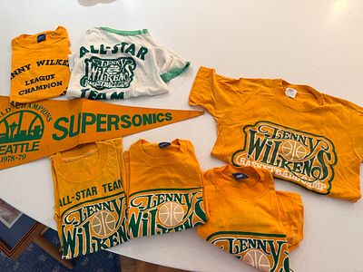 A Collection of Seven Items of Vintage Seattle SuperSonics and Lenny Wilkens Basketball 