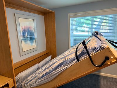 Contemporary Queen Murphy Bed Cabinet with Sleep Number C3 Mattress and Integrated Side Shelf. Th 
