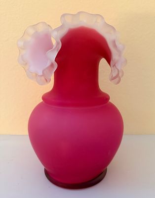 A Trio of Fenton Art Glass Vases including Limited Edition Burmese and Cased Satin Glass. This 