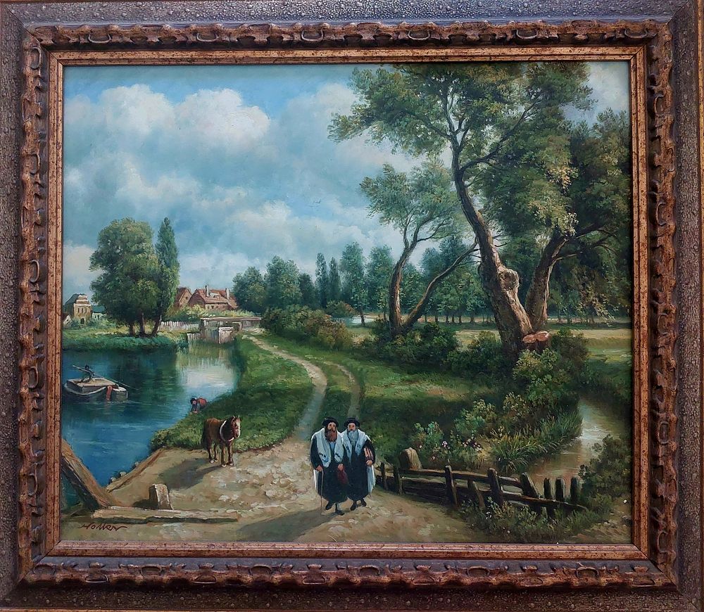 שמן על בד , ציור ארופאי חתום איכותי ביותר , ממוסגר עץ , 65 &times; 75 ס"מ.