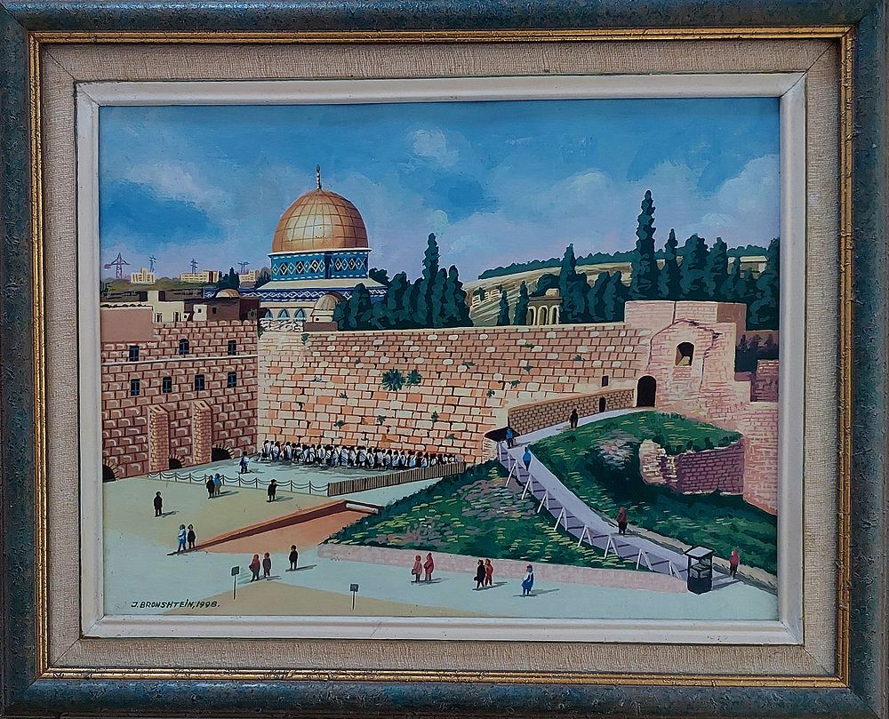 ירושלים של זהב" שמן על בד מוצמד לדיקט, עבודה איכותית ביותר. אומן: ברונשטיין"חתום, 48&times; 60.