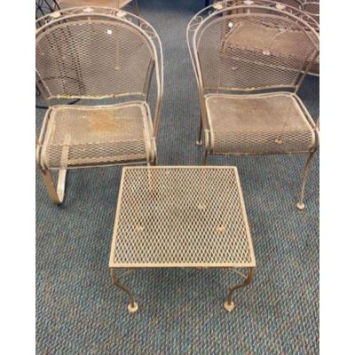 VTG Wrought Iron Patio Furniture. chairs and small square side table. can use some touch up on 