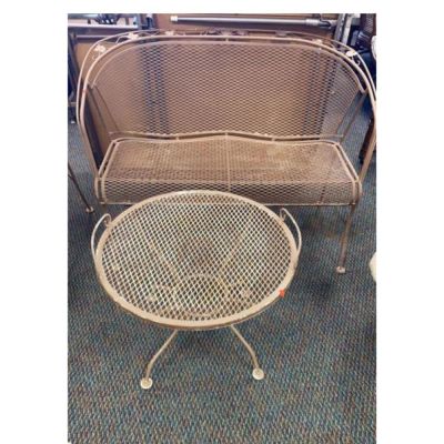 VTG Wrought Iron Patio Furniture. 2 person bench and a small circular table. can use some touch 
