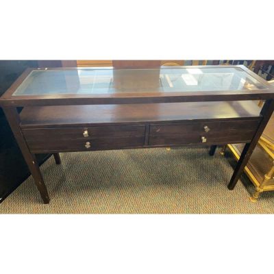 Brown Glass Top 2 Drawer Office Desk. 54 inches wide 32 inches tall