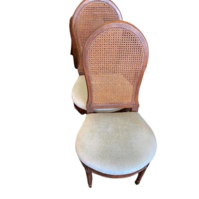 2 Vintage Woven Back Dining Chairs. Has small break on back