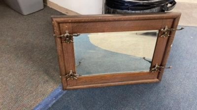 Antique Mission Oak Wall Mirror Hat Rack. 36 inches x 25 inches, very good condition