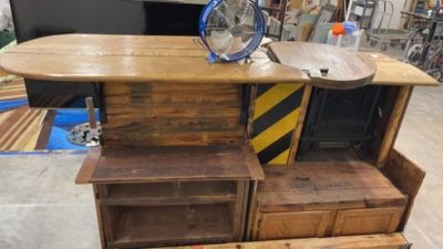 Man Cave Hand Crafted Liquor Bar w Heater and Fan. Breaks into 2 pieces