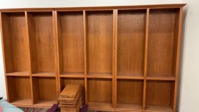 3 Section Wooden Wall Book Shelves. Each one is 84 inches tall and 48 inches wide, large unit 