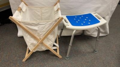 Laundry Bag, Shower Chair Stool. 2