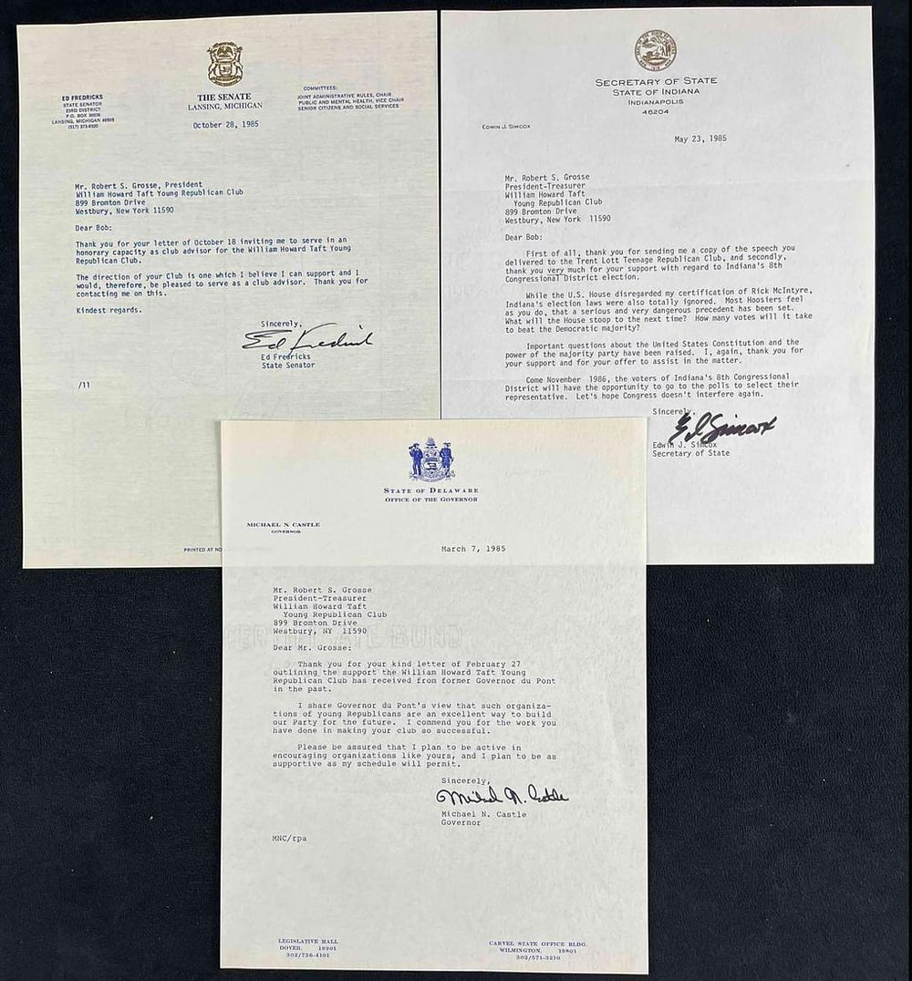 Lot 27: Letters Signed by State Officials Governor, Senator