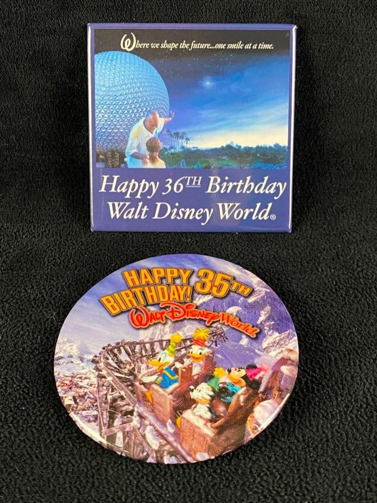 Lot 81: Lot of 2 Disney WDW Anniversary Buttons, 35 & 36