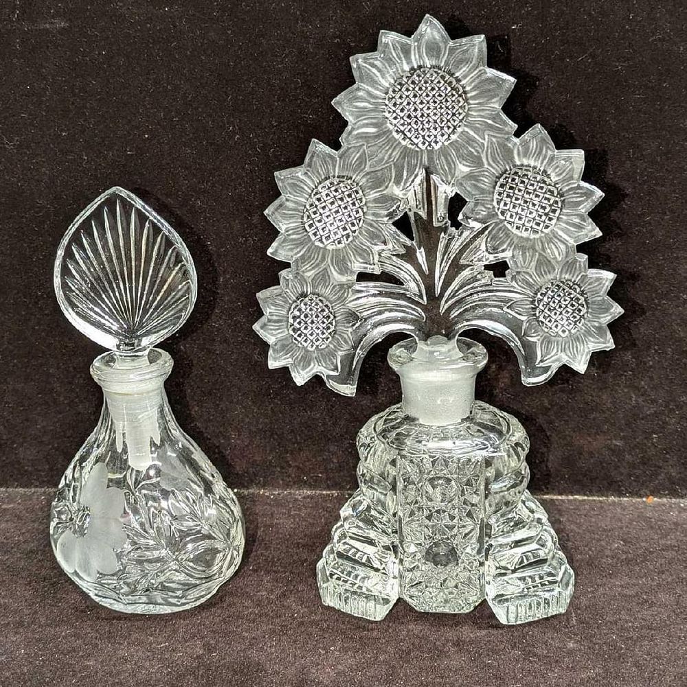 Lot 148: Vintage Sunflower And Princess House Glass Perfume Bottles