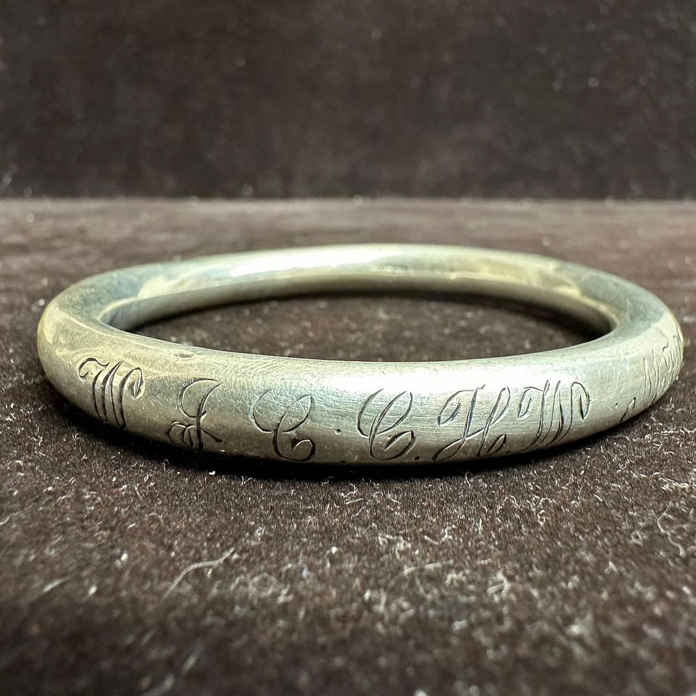 Lot 156: Engraved Personalized Lettering Motifs Sterling Silver Bangle Bracelet L45