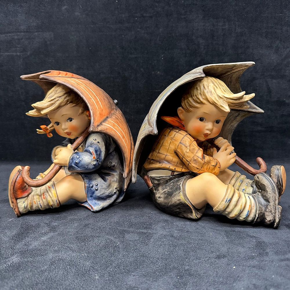 Lot 404: Goebel Germany Umbrella Boy and Girl Figural Set Hummel Figures 152AB
