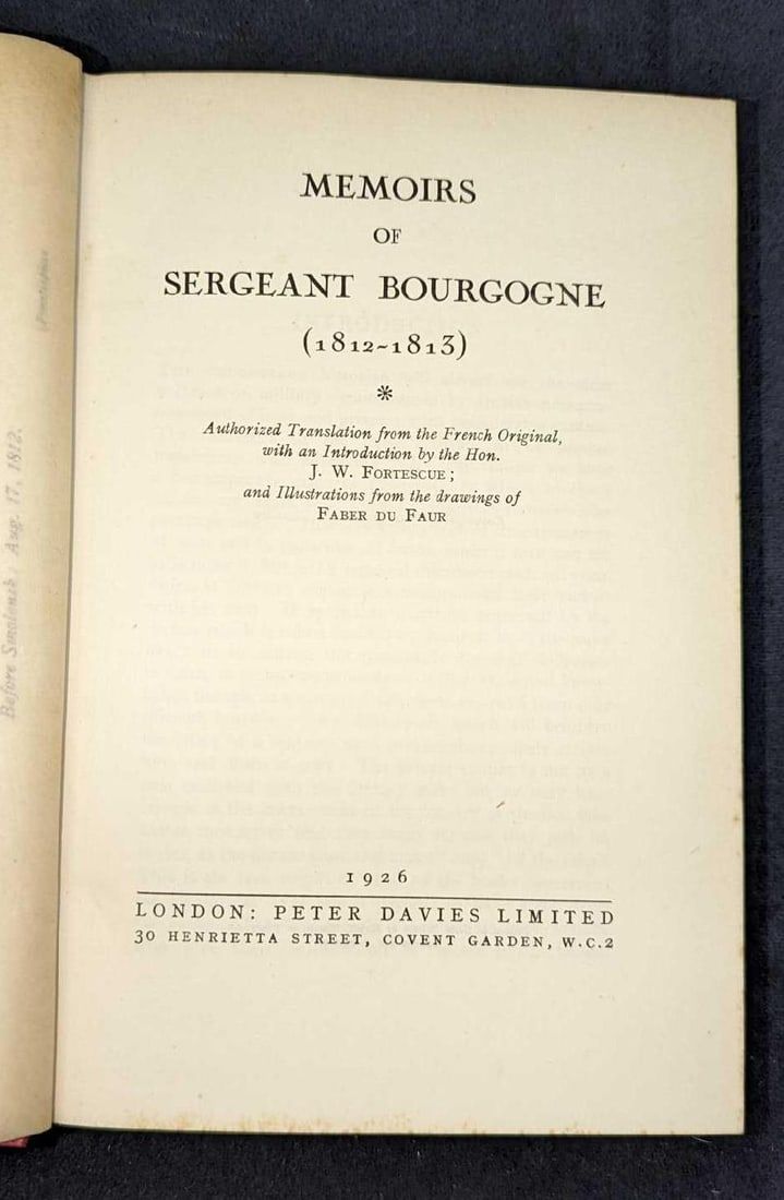 Lot 428: 1926 Memoirs Of Sergeant Bourgogne Hardcover