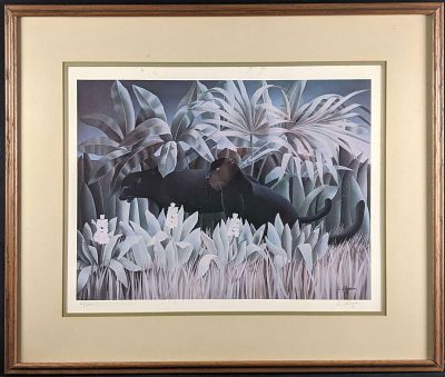 Lithograph Black Panther in Jungle Signed and Numbered This framed limited edition lithograph 