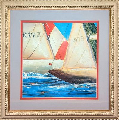 Framed Karen Dupre Yacht Club Three. Please note, the signature on the bottom right of the 