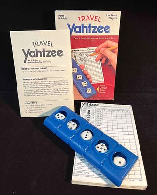 1984 Vintage Travel Yahtzee Game Milton Bradley Co. This lot contains a 1984 Vintage Travel 