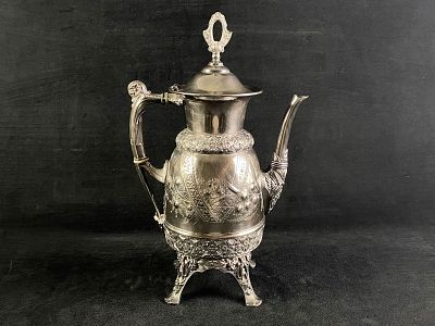 Antique Meriden Britannia 1924 Quadruple Silver Etched Ornate Coffee / Tea Pot. This Antique 