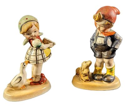 Vintage Japanese Like Hummel Boy & Girl Figurines. These hand-painted ceramic figures are like 