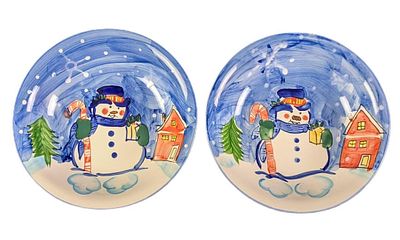 Two Emerald Station Casino Ceramic Snowman Bowls. Two Emerald Station Casino Snowman Ceramic 