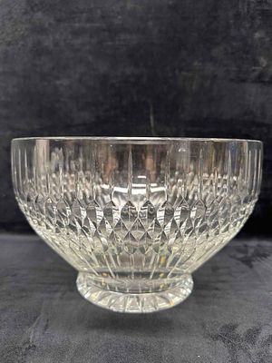 Large Lead Glass Crystal European Style Geometric Etched Punch Bowl. No chips, cracks, or breaks 