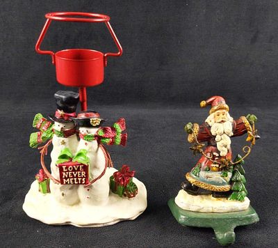 Christmas Snowman Candle Holder Santa Stocking Hanger. This lot comes with: (1) Yankee Candle 