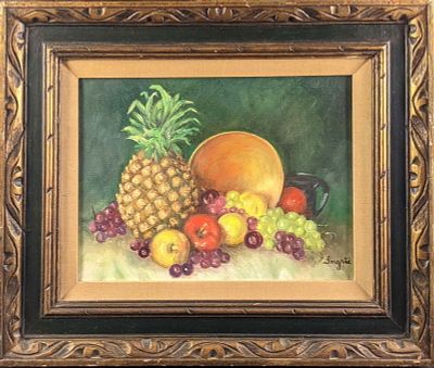 Original Framed Acrylic On Panel Colorful Fruit Pile. Here is an original framed acrylic on 