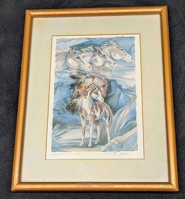 Signed Framed Jody Bergsma I Am The Wind Horse Print. This is approx 7 5/8" x 1/2" x 9 5/8" and 