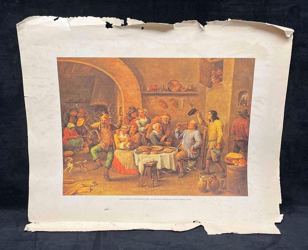 Lithograph Reproduction The Drinking King By David Teniers The Younger. This lot contains a 