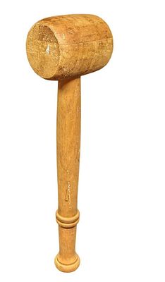 Vintage Wooden Mallet. Maker and date of creation is unknown. The mallet is approx 4" x 3" x 17 