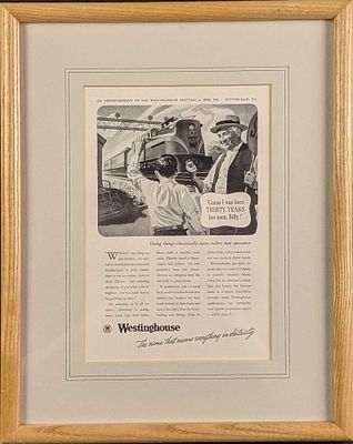 Framed Vintage Westinghouse Train Advertisement. Was pulled from an National Geographic from 