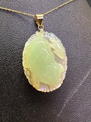 Jade Pig Zodiac Pendant Mother of Pearl 14k Gold. This piece of jewelry has been tested and 