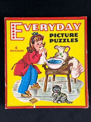 Vintage 4 Puzzles Everyday Picture MCMLI Saalfield Pub Co Akron Children Girls Boys This lot 