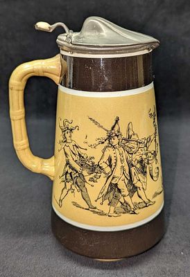 Vintage Brownfield Jester Ceramic Stein Pitcher. Is approx 5 1/2" x 4" x 8 1/4" and it weighs 