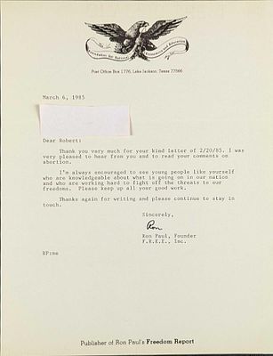 Signed Ron Paul Freedom Report Letter. Signed Ron Paul "Freedom Report" letter. This was sent in 